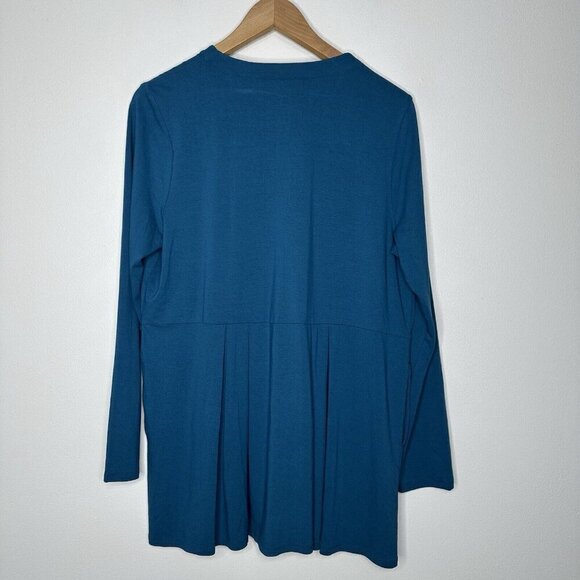 J Jill Wearever Collection Cardigan Size M Teal Blue Pleated One Button - Picture 2 of 13